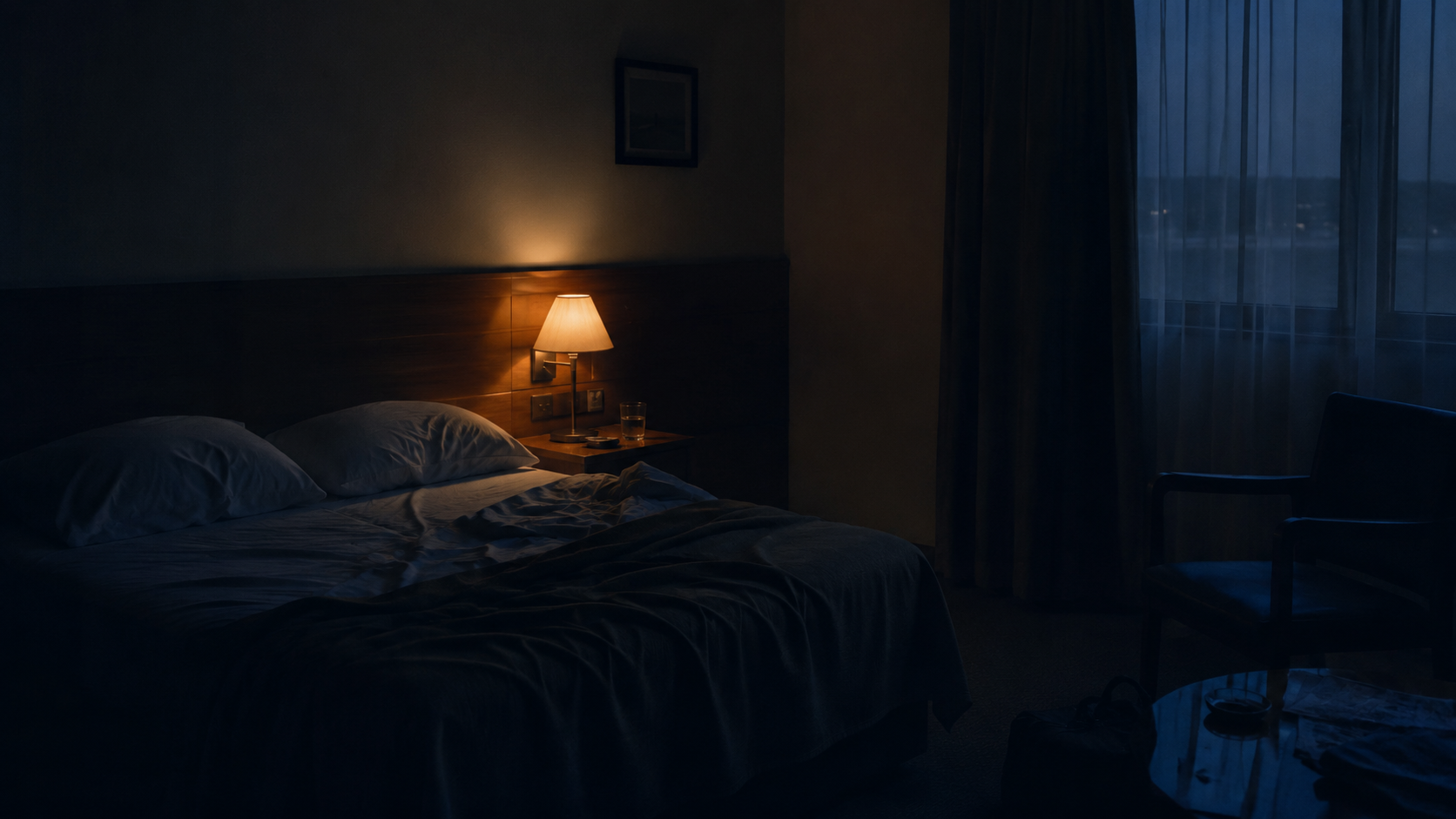 Dim hotel room · single lamp