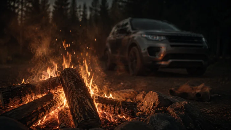 Campfire close · embers · woodsmoke