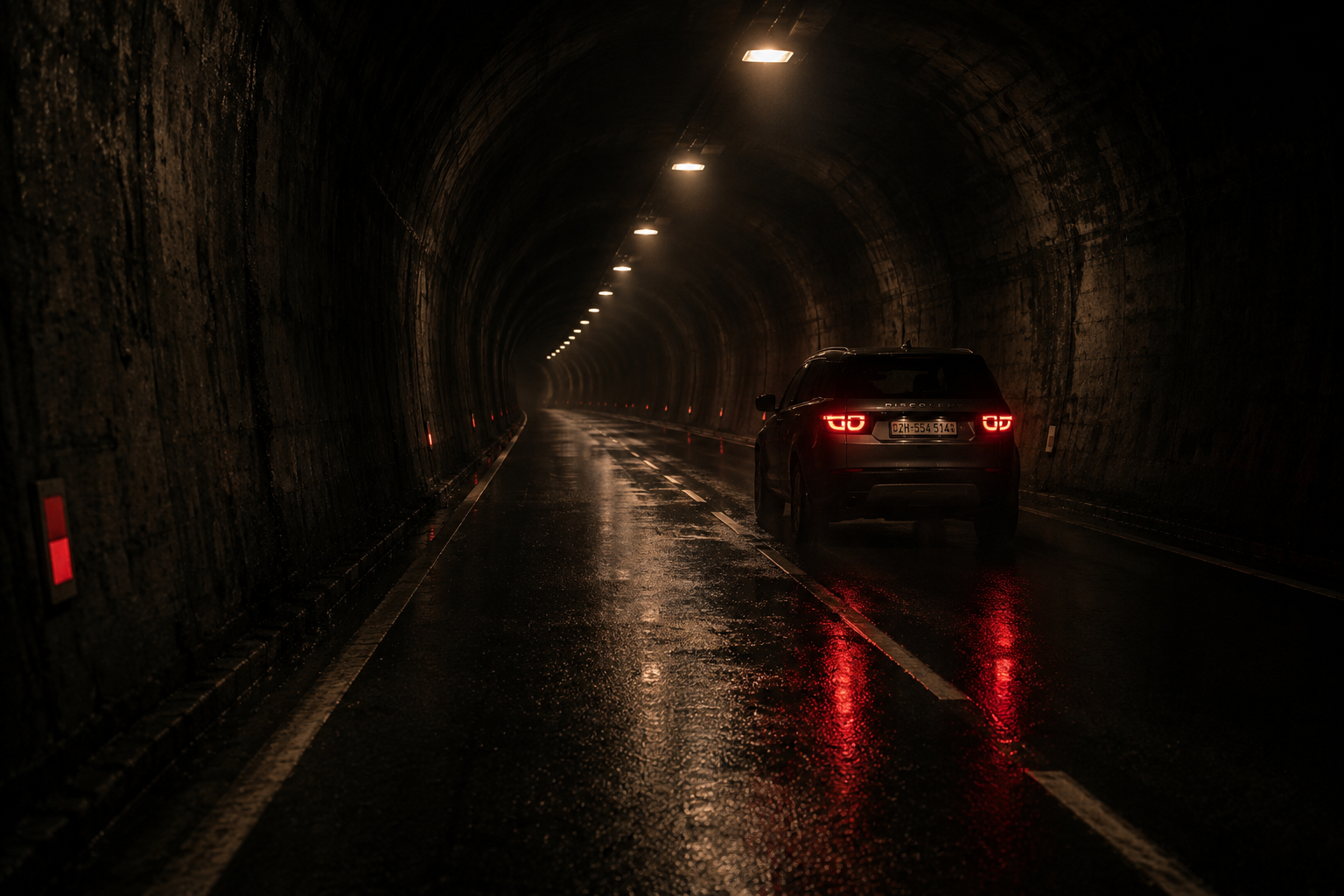 Tunnel · wet asphalt · red & sodium light