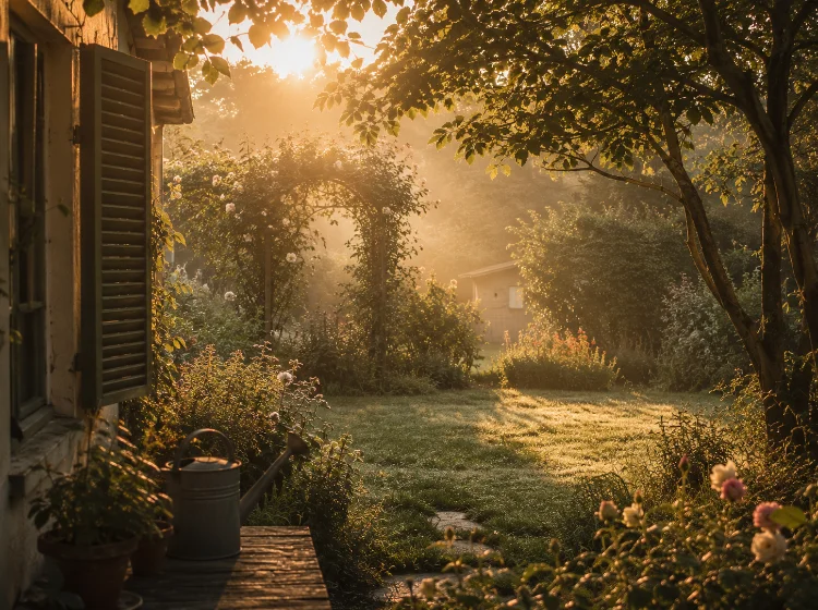 Garden morning · birds · open shutter