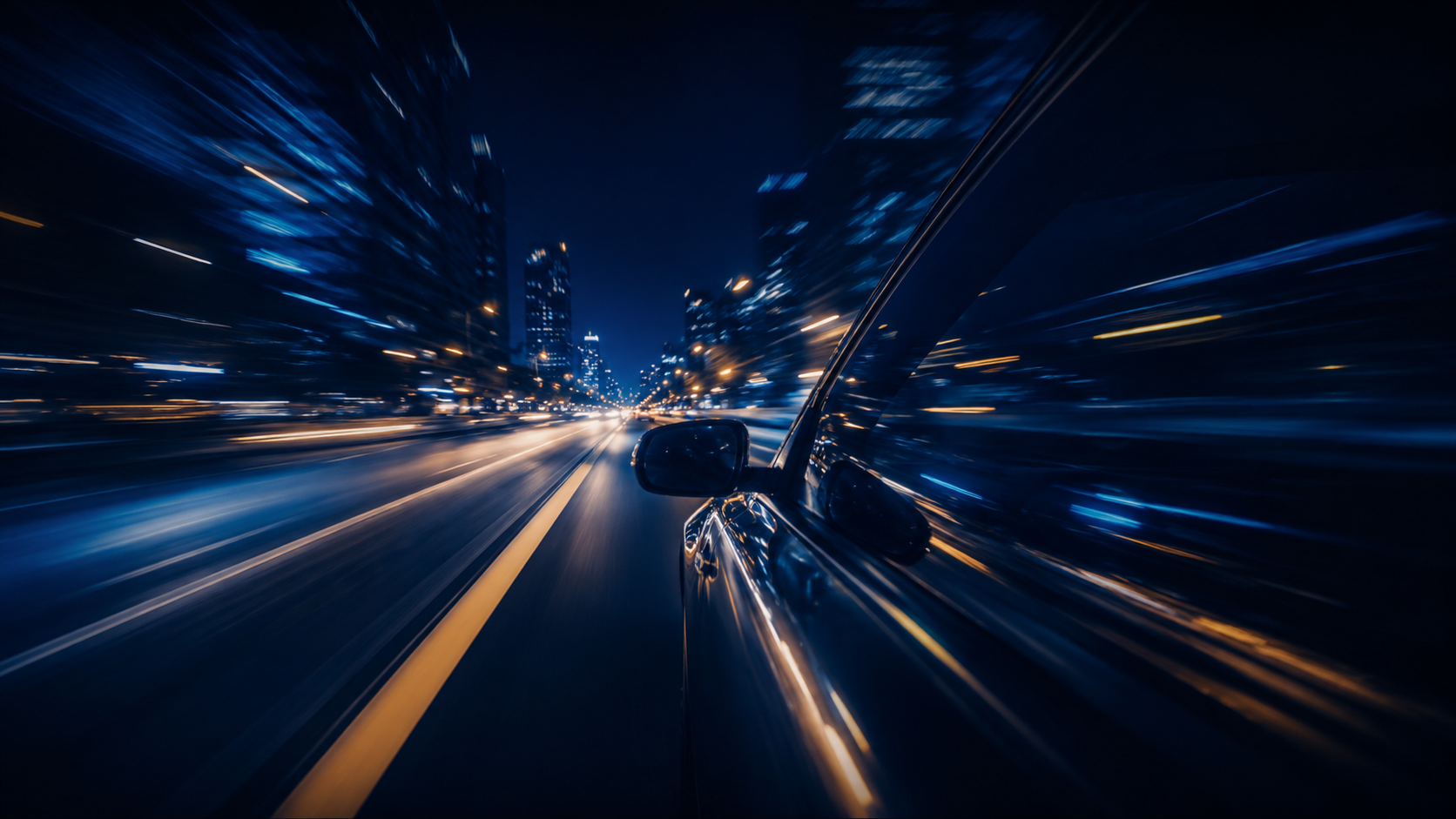 Long exposure night drive, tail-lights as a streak
