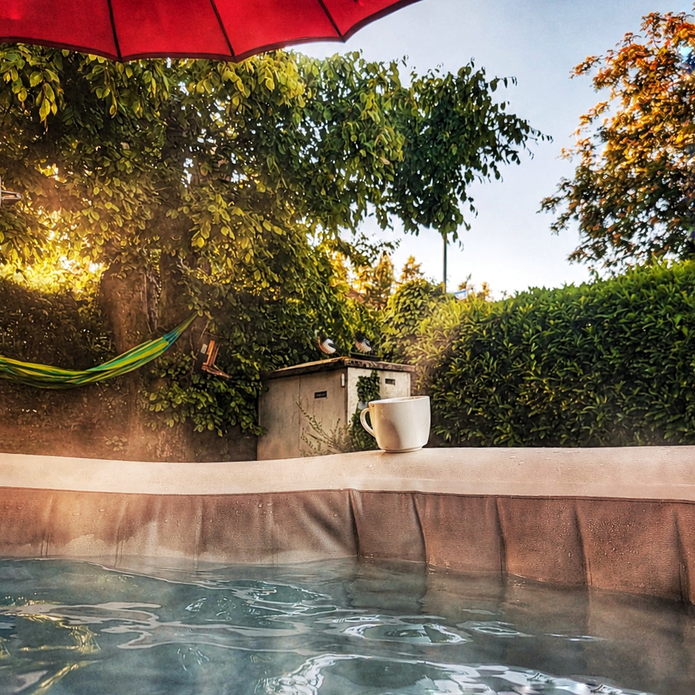Whirlpool in the garden at dawn